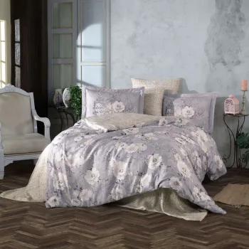 Set de huse de pilota duble din satin Tencel, L'essentiel Maison, Clarinda, Gri / Alb / Bej imagine