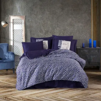 Set de huse de pilota duble din satin Tencel, L'essentiel Maison, Elena, Mov / Alb / Gri imagine