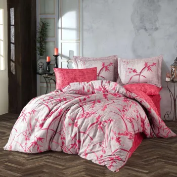 Set de huse de pilota duble din satin Tencel, L'essentiel Maison, Jasmin, Roz / Rosu / Gri imagine