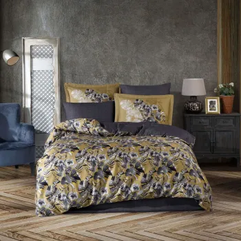 Set de huse de pilota duble din satin Tencel, L'essentiel Maison, Natali, Aur/Antracit imagine