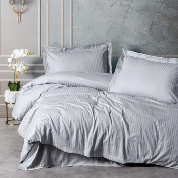 Set de huse de pilota Satin King (Marea Britanie), L'essentiel Maison, Stripe, Bumbac Satinat, Gri imagine