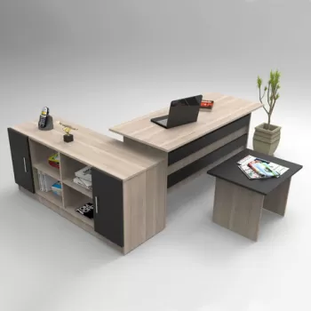 Set de mobilier de birou, Locelso, VO10, Stejar / Negru imagine