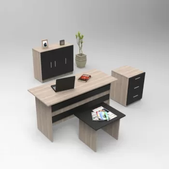 Set de mobilier de birou, Locelso, VO12, Stejar / Negru imagine
