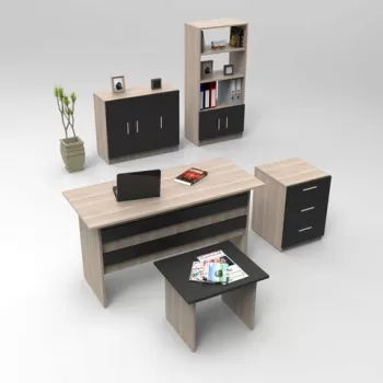 Set de mobilier de birou, Locelso, VO14, Stejar / Negru imagine