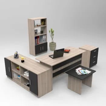 Set de mobilier de birou, Locelso, VO15, Stejar / Negru imagine