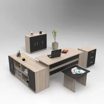 Set de mobilier de birou, Locelso, VO16, Stejar / Negru imagine