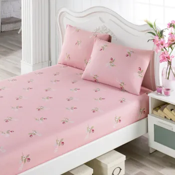 Set de pat dublu (cearceaf cu elastic si perne) 3 piese, Alanur - Pink, Eponj Home, 65% bumbac/35% poliester imagine