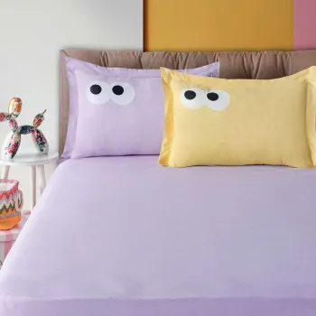 Set de pat dublu (cearceaf cu elastic si perne) 3 piese, L'essentiel Maison, Funny, Lila imagine