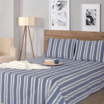 Set de pat dublu (cearceaf cu elastic si perne) 3 piese, L'essentiel Maison, Soft Line, Albastru navy imagine