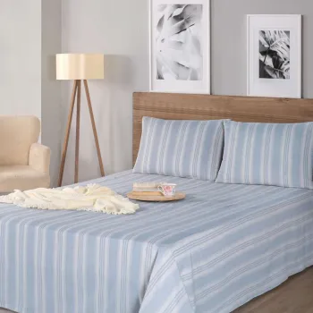 Set de pat dublu (cearceaf cu elastic si perne) 3 piese, L'essentiel Maison, Soft Line, Gri imagine