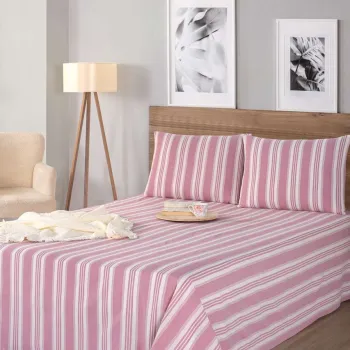 Set de pat dublu (cearceaf cu elastic si perne) 3 piese, L'essentiel Maison, Soft Line, Rosu claret imagine