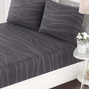 Set de pat dublu (cearceaf cu elastic si perne) 3 piese, L'essentiel Maison, Verda, 65% bumbac/35% poliester, Gri imagine