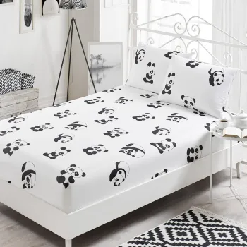 Set de pat dublu (cearceaf cu elastic si perne) 3 piese, Panda, Eponj Home, 65% bumbac/35% poliester imagine