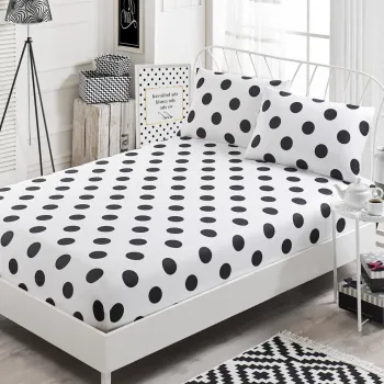 Set de pat dublu (cearceaf cu elastic si perne) 3 piese, Point, Eponj Home, 65% bumbac/35% poliester imagine