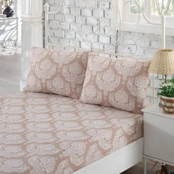 Set de pat dublu (cearceaf cu elastic si perne) 3 piese, Post - Brown, Eponj Home, 65% bumbac/35% poliester imagine