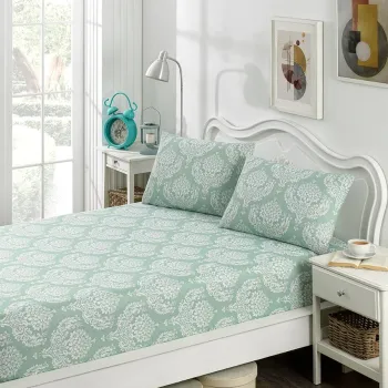 Set de pat dublu (cearceaf cu elastic si perne) 3 piese, Post - Water Green, Eponj Home, 65% bumbac/35% poliester imagine