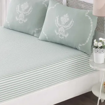 Set de pat dublu (cearceaf cu elastic si perne) 3 piese, Pure - Mint, EnLora Home, 65% bumbac/35% poliester imagine