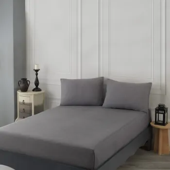 Set de pat dublu (cearceaf cu elastic si perne) 3 piese, Road Potlu - Black, EnLora Home, 70% bumbac/30% poliester imagine