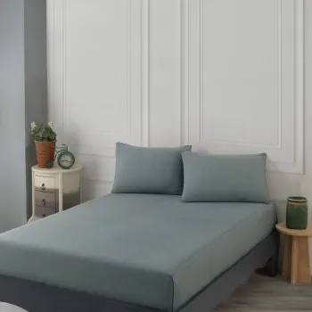 Set de pat dublu (cearceaf cu elastic si perne) 3 piese, Road Potlu - Green, EnLora Home, 70% bumbac/30% poliester imagine