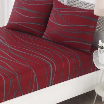 Set de pat dublu (cearceaf cu elastic si perne) 3 piese, Verda - Claret Red, EnLora Home, 65% bumbac/35% poliester imagine