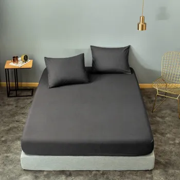 Set de pat pentru o persoana (cearceaf cu elastic si perna) 2 piese, Basic - Fume, EnLora Home, 65% bumbac/35% poliester imagine