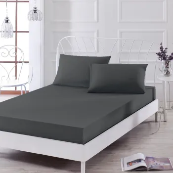 Set de pat pentru o persoana (cearceaf cu elastic si perna) 2 piese, Duzboya - Black, EnLora Home, 50% bumbac / 50% poliester imagine