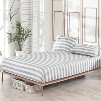 Set de pat pentru o persoana (cearceaf cu elastic si perna) 2 piese, Hook - Grey, EnLora Home, 65% bumbac/35% poliester imagine