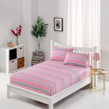 Set de pat pentru o persoana (cearceaf cu elastic si perna) 2 piese, Kokteyl - Pink, EnLora Home, 65% bumbac/35% poliester imagine