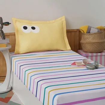 Set de pat pentru o persoana (cearceaf cu elastic si perna) 2 piese, L'essentiel Maison, Funny Cizgili, Galben imagine