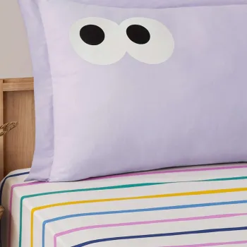 Set de pat pentru o persoana (cearceaf cu elastic si perna) 2 piese, L'essentiel Maison, Funny Cizgili, Lila imagine