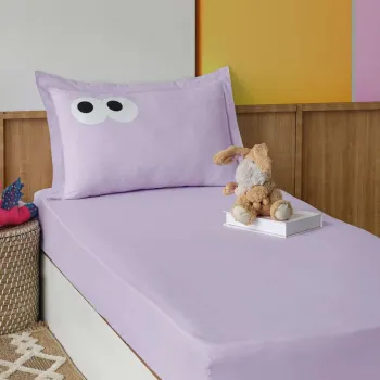 Set de pat pentru o persoana (cearceaf cu elastic si perna) 2 piese, L'essentiel Maison, Funny, Lila imagine