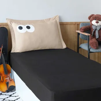 Set de pat pentru o persoana (cearceaf cu elastic si perna) 2 piese, L'essentiel Maison, Funny, Negru/Maro imagine