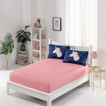 Set de pat pentru o persoana (cearceaf cu elastic si perna) 2 piese, Magic Unicorn, Eponj Home, 65% bumbac/35% poliester imagine