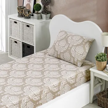 Set de pat pentru o persoana (cearceaf cu elastic si perna) 2 piese, Post - Brown, Eponj Home, 65% bumbac/35% poliester imagine