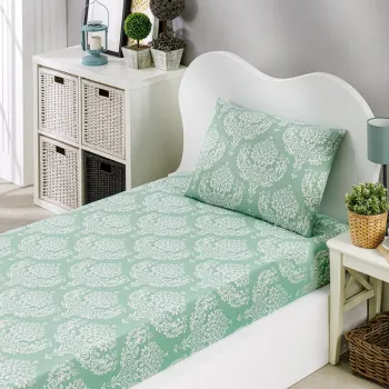 Set de pat pentru o persoana (cearceaf cu elastic si perna) 2 piese, Post - Water Green, Eponj Home, 65% bumbac/35% poliester imagine