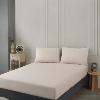 Set de pat pentru o persoana (cearceaf cu elastic si perna) 2 piese, Road Potlu - Beige, EnLora Home, 70% bumbac/30% poliester imagine