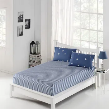 Set de pat pentru o persoana (cearceaf cu elastic si perna) 2 piese, Ucgen, Eponj Home, 65% bumbac/35% poliester imagine