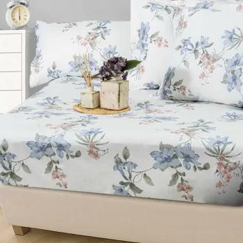 Set de pat pentru o persoana (cearceaf cu elastic si perna) Satin, L'essentiel Maison, Carina 120, Alb / Albastru / Verde / Roz imagine
