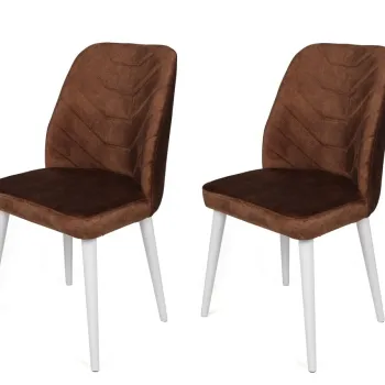 Set de scaune, Nmobb, Dallas-586 V2, Lemn, Maro/Alb imagine