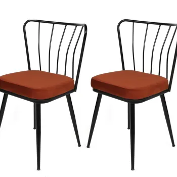 Set de scaune, Nmobb, Yildiz-945 V2, Metal, Tigla Rosu/Negru imagine