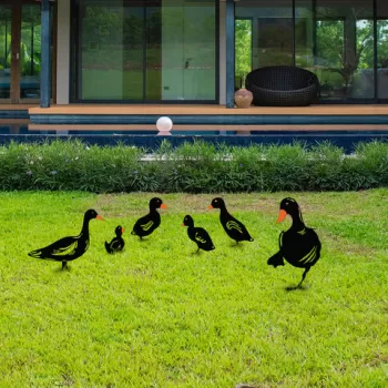 Set decoratiuni pentru gradina, Ducks, Metal, Negru imagine
