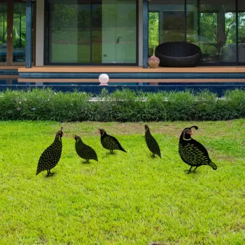 Set decoratiuni pentru gradina, Quails, Metal, Negru imagine