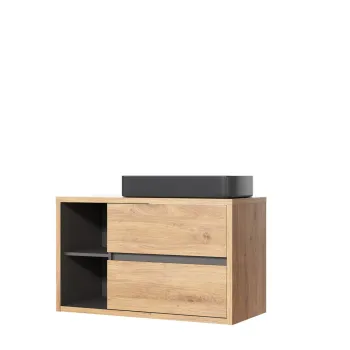 Set dulap de baie cu lavoar, 100 cm, Devon Black, Comad, PAL laminat, stejar shetland imagine