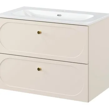 Set dulap de baie cu lavoar, 80 cm, Donna Sand, Comad, MDF/PAL laminat, nisipiu imagine