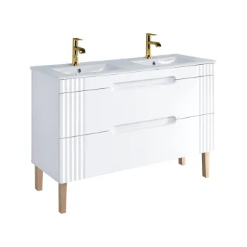 Set dulap de baie cu lavoar dublu si sifon, 120 cm Lava, Fiji White, Comad, MDF/PAL laminat, alb imagine