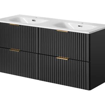 Set dulap de baie cu lavoar dublu si sifon, 120 cm Sky, Adel Black, Comad, MDF/PAL laminat, negru mat imagine