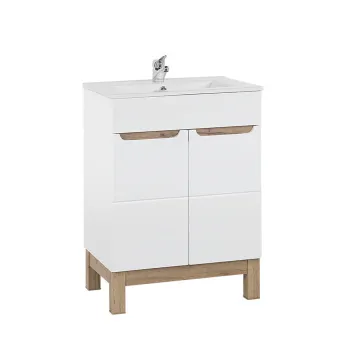 Set dulap de baie cu lavoar si sifon, 60 cm Lava, Bali White, Comad, MDF/PAL laminat, alb lucios/alb imagine