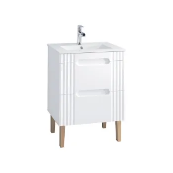 Set dulap de baie cu lavoar si sifon, 60 cm Lava, Fiji White, Comad, MDF/PAL laminat, alb imagine