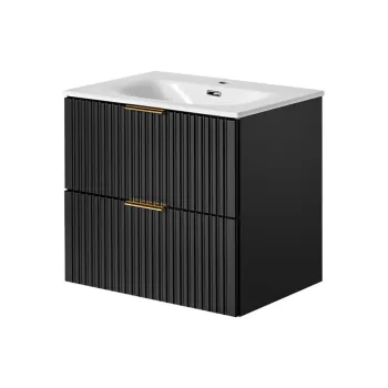 Set dulap de baie cu lavoar si sifon, 60 cm Sky, Adel Black, Comad, MDF/PAL laminat, negru mat imagine