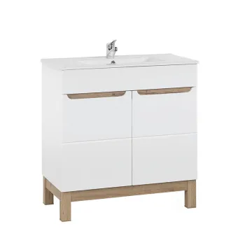 Set dulap de baie cu lavoar si sifon, 80 cm Lava, Bali White, Comad, MDF/PAL laminat, alb lucios/alb imagine